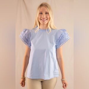 Jodifl Powder Blue Ruffle Sleeve Blouse